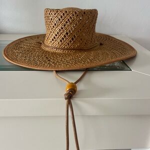 Lack Of Color Woven Straw Western Hat in Brown with Chin Cord